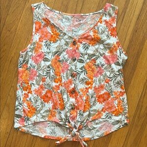 LOFT Orange Floral Tie Front Tank Top